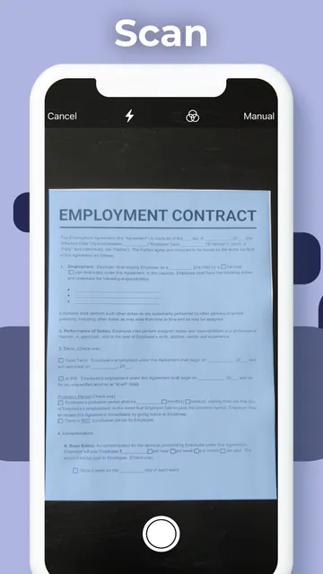 Scanner App camera view of a contract