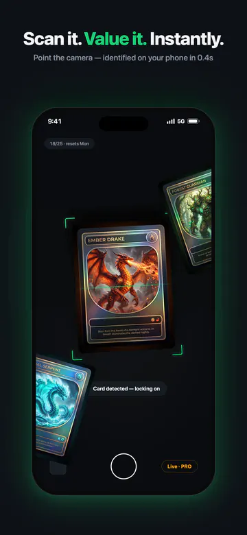 TenDex screen that identifies a trading card